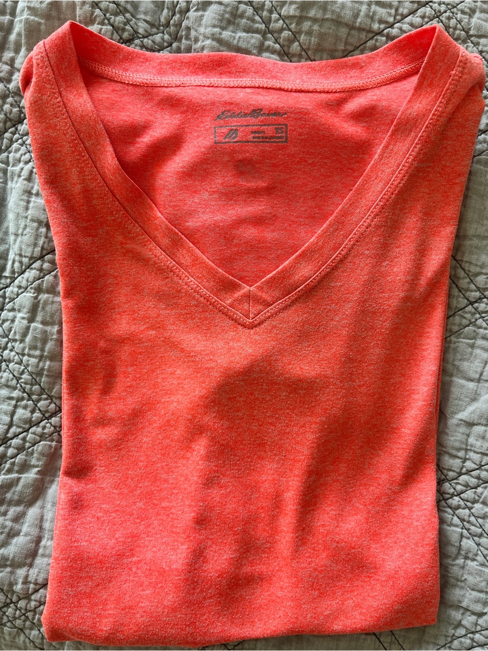 Eddie Bauer Women's Neon Coral Pink Heathered Freedry V-Neck Active Tee XS - Picture 7 of 7